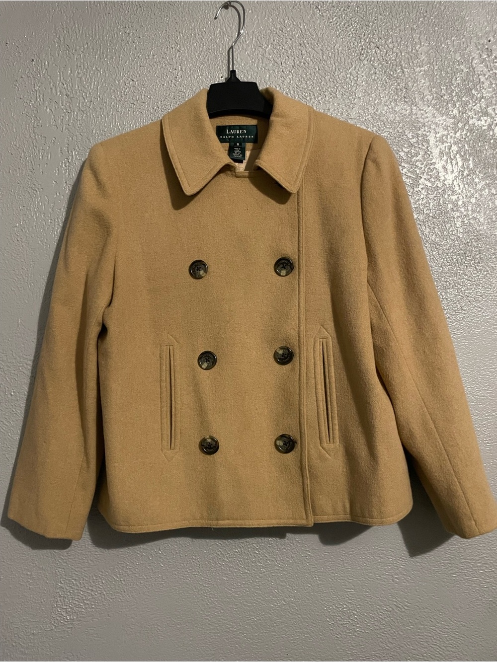 Ralph Lauren Camel Double-Breasted cropped Wool Peacoat